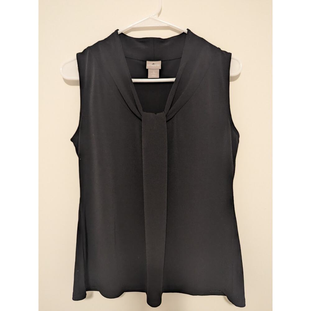 Chico’s Sleeveless Black Blouse – Women’s Small – V-Neck Tunic Style